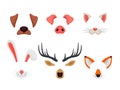 Animal faces set with ears and noses isolated on white background. Video chat effects and selfie filters. Funny masks of Royalty Free Stock Photo