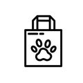 Animal feed package icon. Bag of cat or dog food with paw on it. Pictogram isolated on a white background. Royalty Free Stock Photo