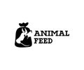 Animal feed and pet food, cow, pig in burlap pouch sack bag, logo design. Food for cattle, livestock, farm, vector design