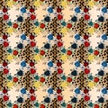 Animal flower seamless pattern in . Leopard skin and flowers background. eps10