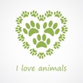 Animal foot print heart in eco style Royalty Free Stock Photo