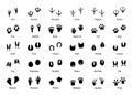 Animal footprint. Black silhouettes of different wild animals and birds steps, cat dog goose pigeon owl crow swan