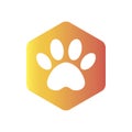 Yellow red orange gradient vector hexagon shape icon with the animals. Cat paw icons isolated. animal footprint hexagonal Royalty Free Stock Photo