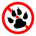 Animal footprint is prohibited. Stop animal footprint icon. Vector illustration