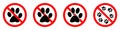 Animal footprint is prohibited. Stop animal footprint icon. Vector illustration