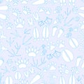 Animal footprints blue and white seamless pattern eps10 Royalty Free Stock Photo