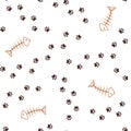 Animal footprints and fish bones seamless background