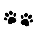 Animal footprints with heart shape vector. Dog paw trace icon