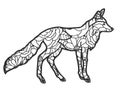 Animal fox for adult vector illustration. Stress coloring for adults. Zentangle style.