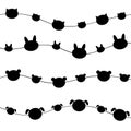 Animal garland hanging line. Black silhouette shape decoration. Cat kitten kitty, rabbit hare bunny, dog puppy, bear set. Flat Royalty Free Stock Photo