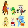 Set of cartoon animal pictures, school activity themes