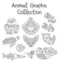 Animal graphic collection in line