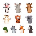 animal hand puppets set cartoon vector illustration