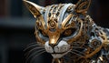 Animal head decoration in gold, mammal metal statue religion generated by AI
