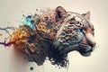 animal head is painted on a gray background with color, in the style of mixes realistic and fantastical elements, color gradients. Royalty Free Stock Photo