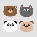 Animal head set. Cartoon kawaii baby bear, cat, dog, panda. Flat design. Gray background. Royalty Free Stock Photo