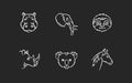 Animal heads chalk white icons set on black background Royalty Free Stock Photo