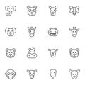 Animal heads line icons set