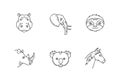 Animal heads pixel perfect linear icons set
