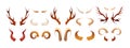 Animal horns. Cartoon bones hunter trophy, pairs of ram cow deer moose antlers flat style, wildlife decoration concept