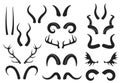 Animal horns silhouettes, antelope, ram, goat, buffalo horn. Deer antlers, hunting trophy, wild animals horn and antler Royalty Free Stock Photo
