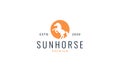 Animal horse jumping with sunset logo vector icon illustration design Royalty Free Stock Photo