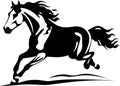 animal horse running black and white silhouette Royalty Free Stock Photo