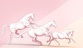 Animal Horse triple Sequence concept and idea sports competition in a modern style of pink paste background