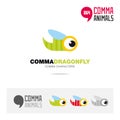 Dragonfly animal concept icon set and modern brand identity logo template and app symbol based on comma sign