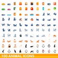 100 animal icons set, cartoon style Royalty Free Stock Photo