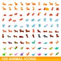 100 animal icons set, cartoon style Royalty Free Stock Photo