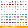 100 animal icons set, cartoon style Royalty Free Stock Photo
