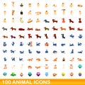 100 animal icons set, cartoon style Royalty Free Stock Photo