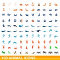 100 animal icons set, cartoon style Royalty Free Stock Photo