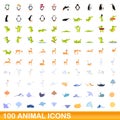100 animal icons set, cartoon style Royalty Free Stock Photo