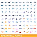 100 animal icons set, cartoon style Royalty Free Stock Photo