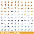 100 animal icons set, cartoon style Royalty Free Stock Photo