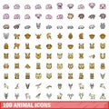 100 animal icons set, color line style Royalty Free Stock Photo