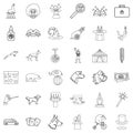 Animal icons set, outline style