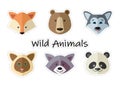 Set of vector cartoon stickers of animal faces in colored circles Royalty Free Stock Photo