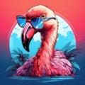 animal illustration of a cool and collected flamingo with retro sunglasses by AI generated Royalty Free Stock Photo