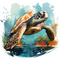 animal illustration of a serene turtle floating in a pool of watercolors by AI generated