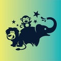 Animal Kids Cute Logo, Lion Monkey and Elephant, Jungle Animal Logo