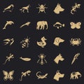 Animal kingdom icons set, simple style