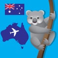 Animal Koala Australia, the aircraft branch of the Australian flag on isolated background. Vector image Royalty Free Stock Photo