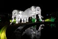 Animal light show. Light decoration in the shape of an elephant.