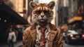 Animal-like people donning stylish attire explore the bustling city, adding a hint of whimsy to the urban jungle.