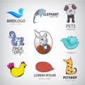 Animal logo collection, Bird, rabbit, cat, fox, dog, chicken, pony, elephant icons