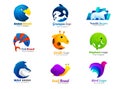 Animal logo collection eagle, killer whale, polar bear, fish, sheep, ram, giraffe, elephant, wolf, snail, spider, bird symbol