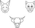 Animal logo face abstract highland cow jackal,icon flat line art - Vector